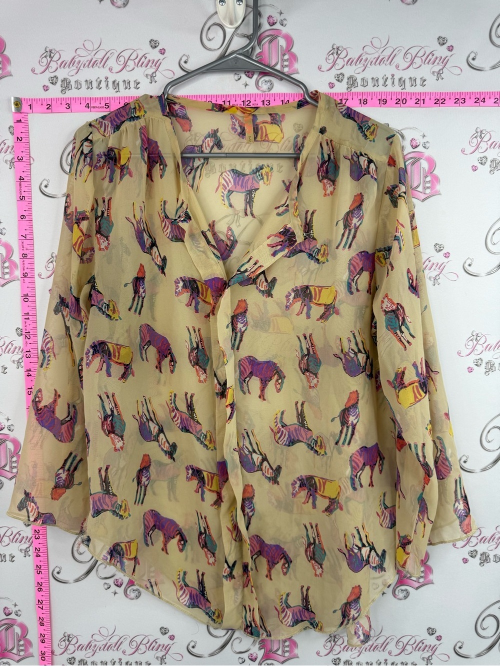 Poema shirt animal print Beige Sheer Blouse with Multicolor Zebra Print
